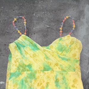 Y2K Fairycore Chiffon Dress Beaded Straps Garden Fairy Coquette Dress